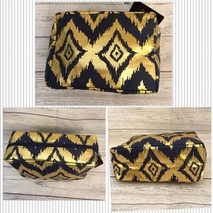 Ikat Gold Blue Cosmetic Travel Makeup Bag